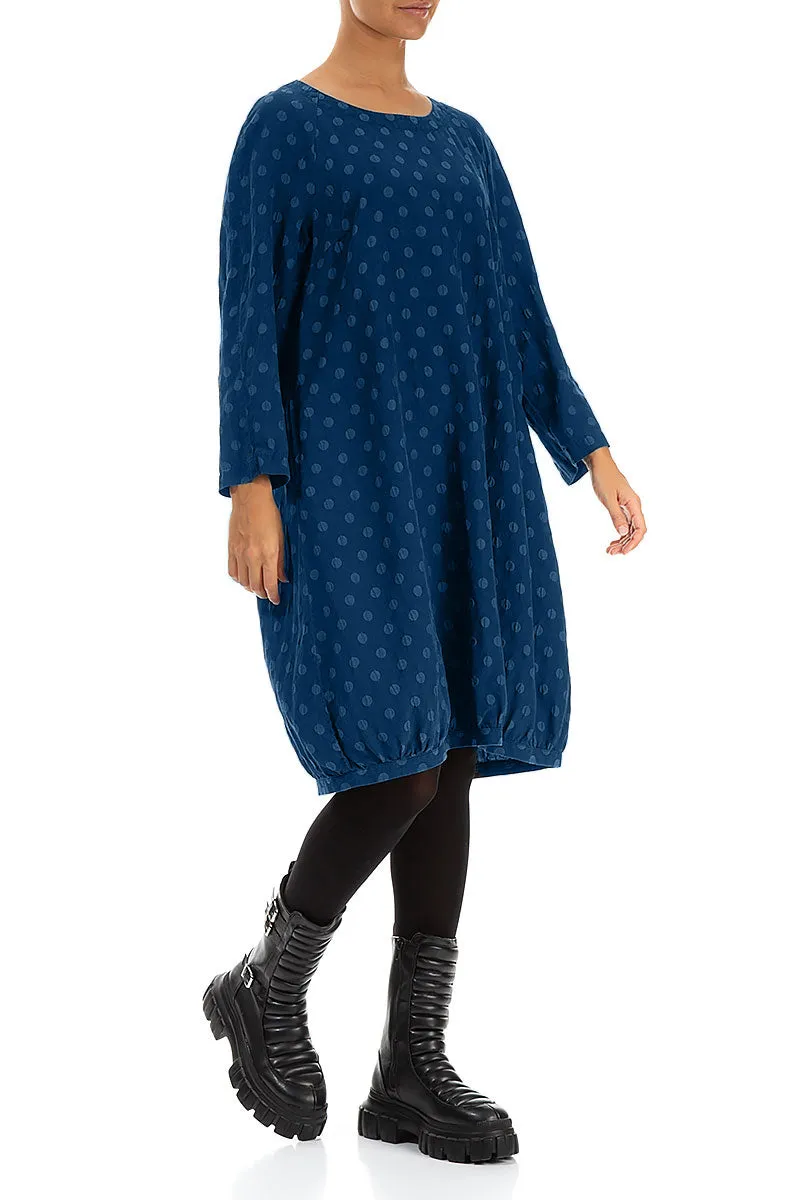 Dotty Royal Blue Balloon Silk Dress MoistureWickingMaterial World Tone