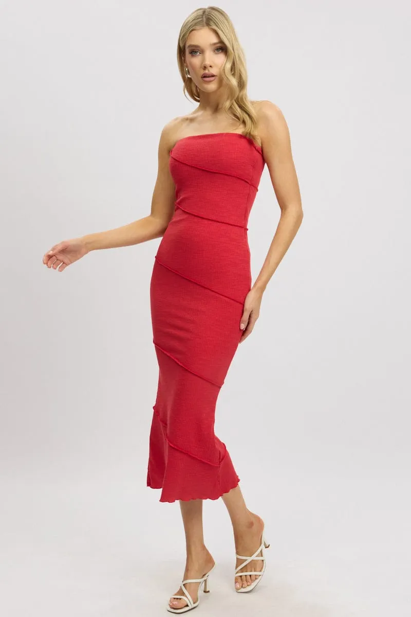 Red Bodycon Dress Midi Strapless CompressionEnhanced Fit Tech Edge