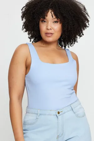 Virtual Mode Blue Tank Top Square Neck Sleeveless Cotton