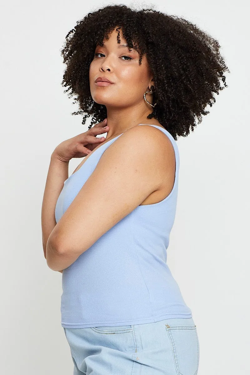 Desk Style Green Soul Blue Tank Top Square Neck Sleeveless Cotton