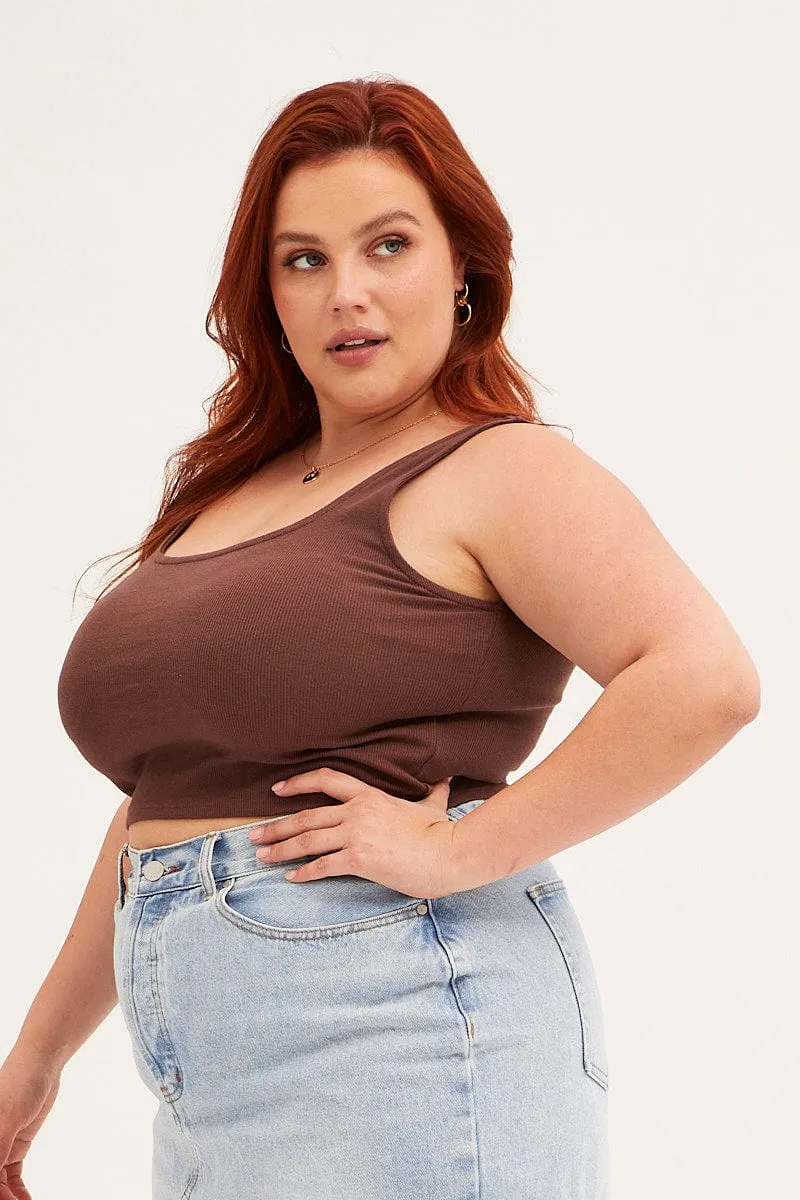 Brown Tank Top Sleeveless Round Neck SweatAbsorbingTexture