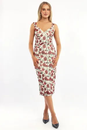 Beige Floral Bodycon Dress Mesh Story Mood CrossBackStructure