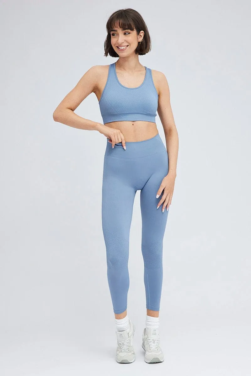 Blue Seamless Top And Legging Activewear Set Rugged shoes