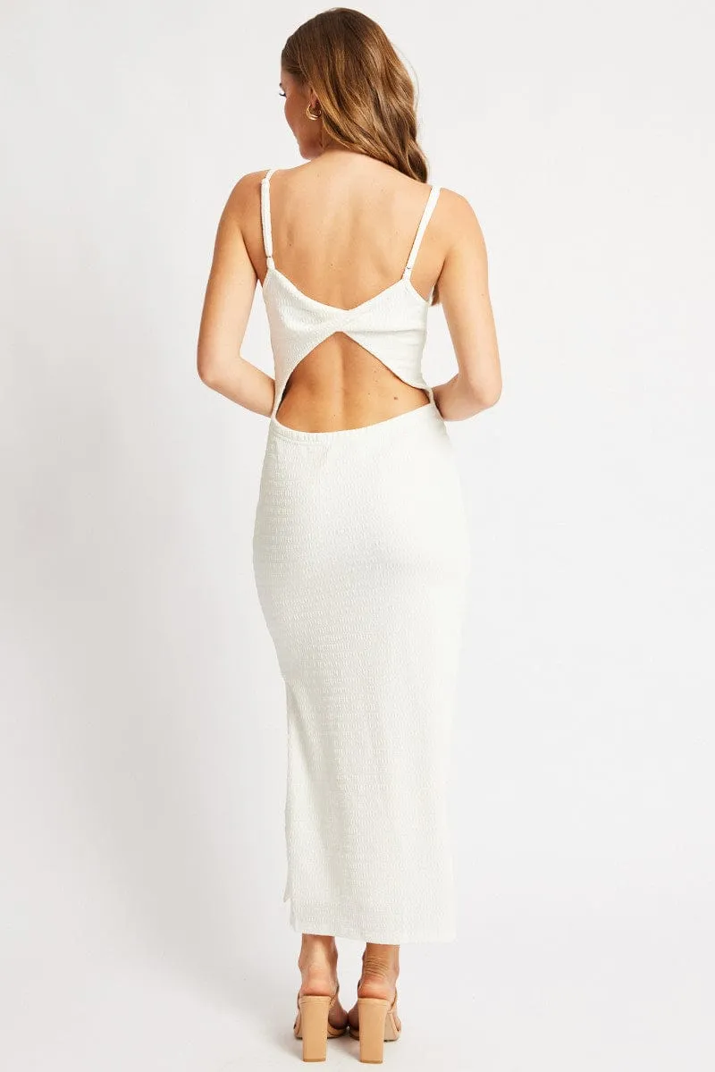 White Bodycon Dress Singlet Textured Midi Cyber Core Daywear Style