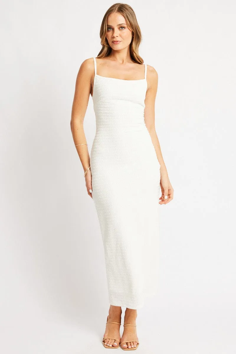 AntiStatic Lining White Bodycon Dress Singlet Textured Midi