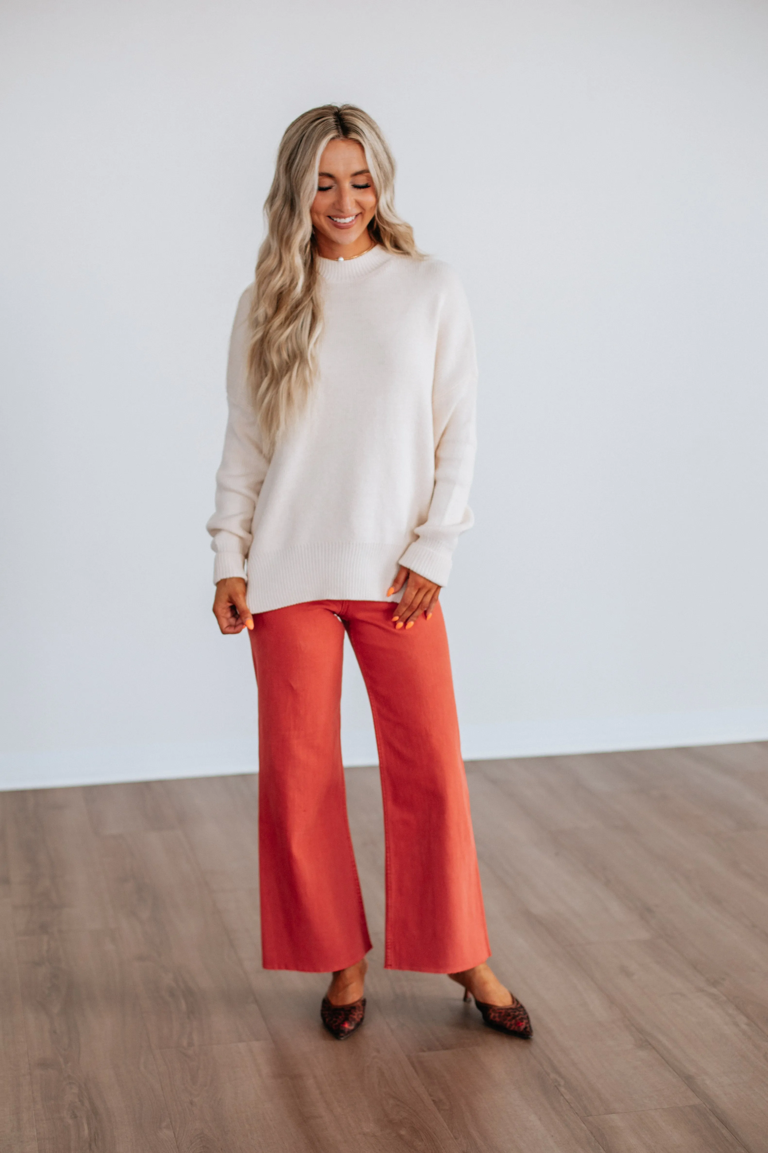 Chelsea Mock Neck Sweater - Natural Chilly Layer Look