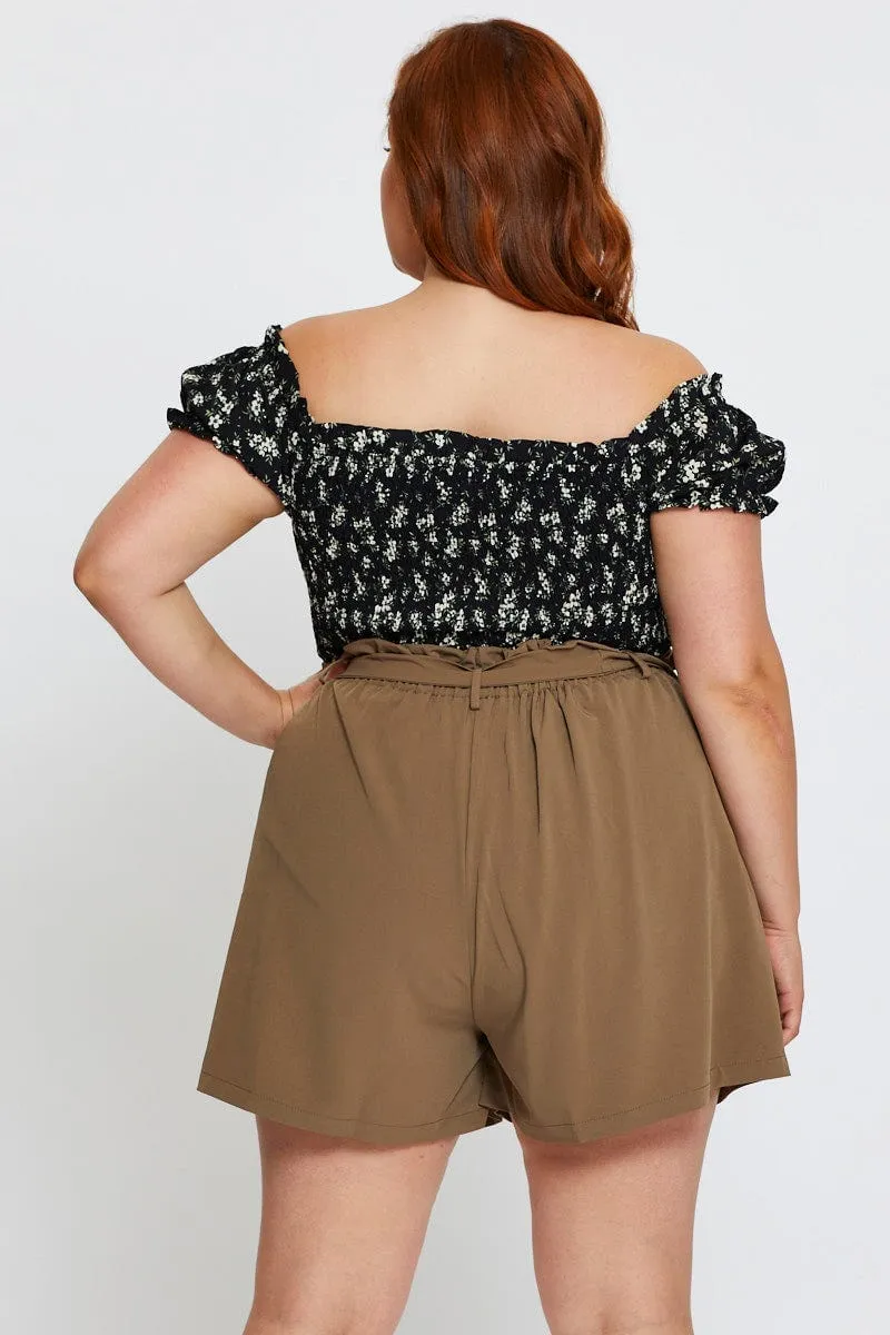 Green Shorts High Rise Elastic Waist Glow Up