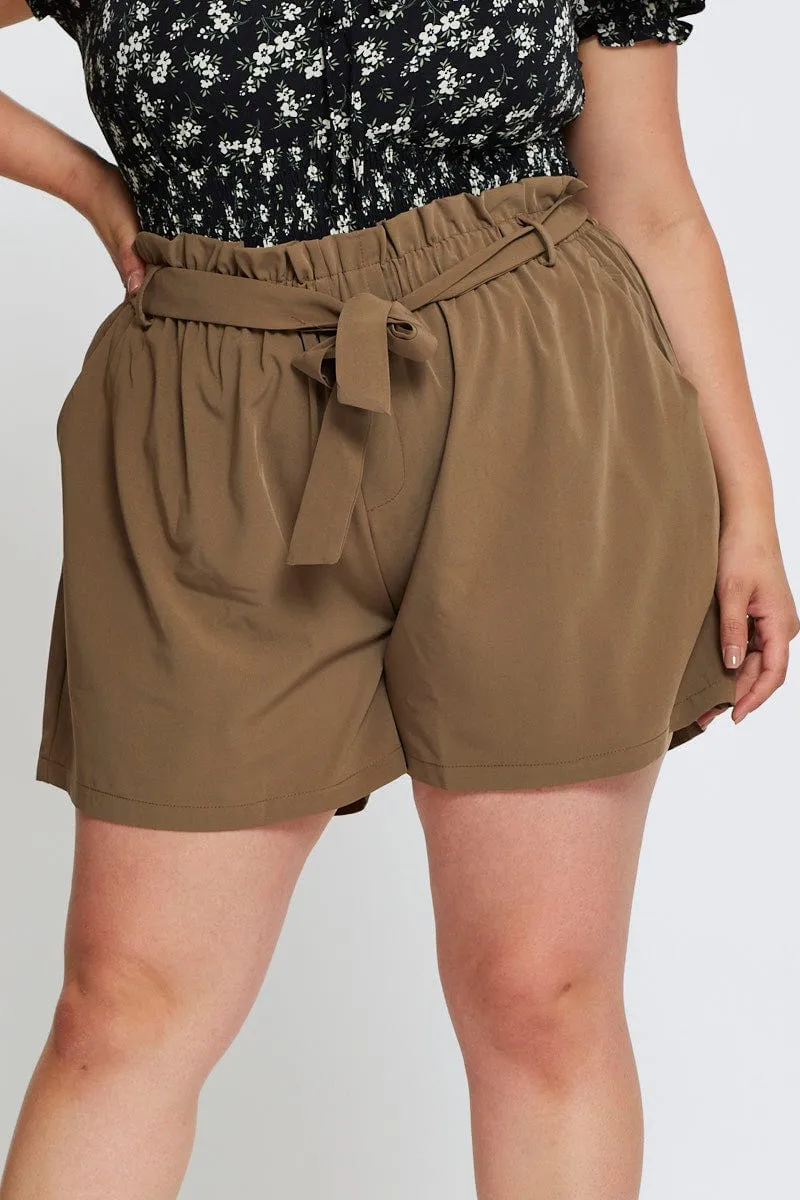 Elegant Coat elastic waistband Green Shorts High Rise Elastic Waist