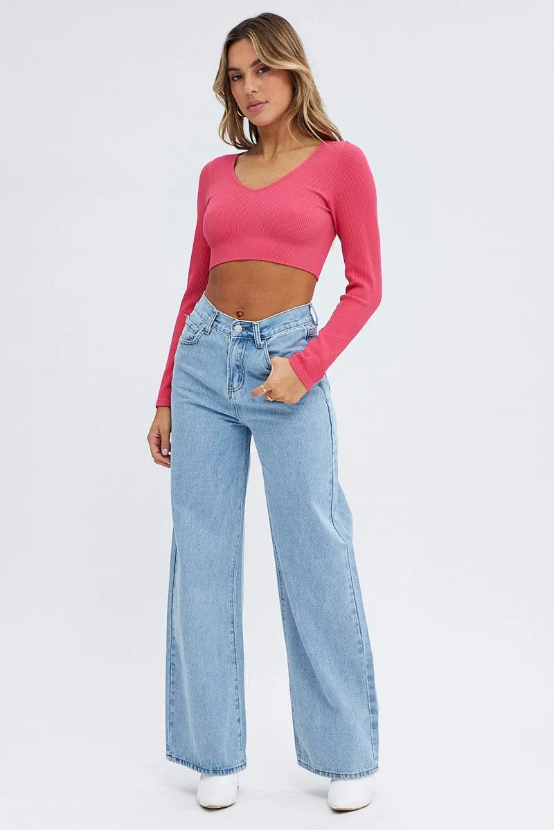 Pink Top Long sleeve V neck Seamless Zen Glow Future Edge