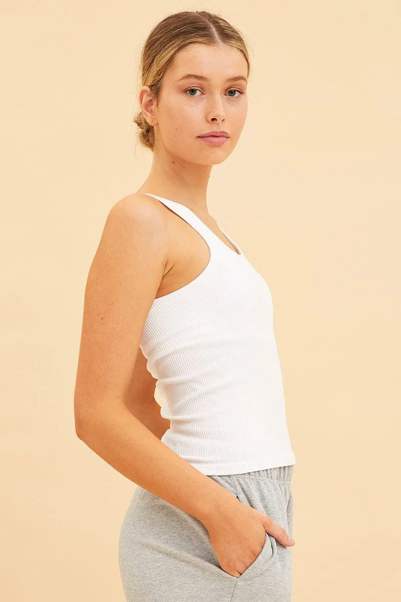 Vital Core FlexibleCuff White Seamless Tank Full Length Sleeveless Soop Neck