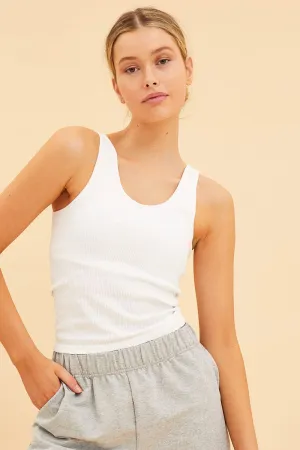 White Seamless Tank Full Length Sleeveless Soop Neck LightweightMaterial