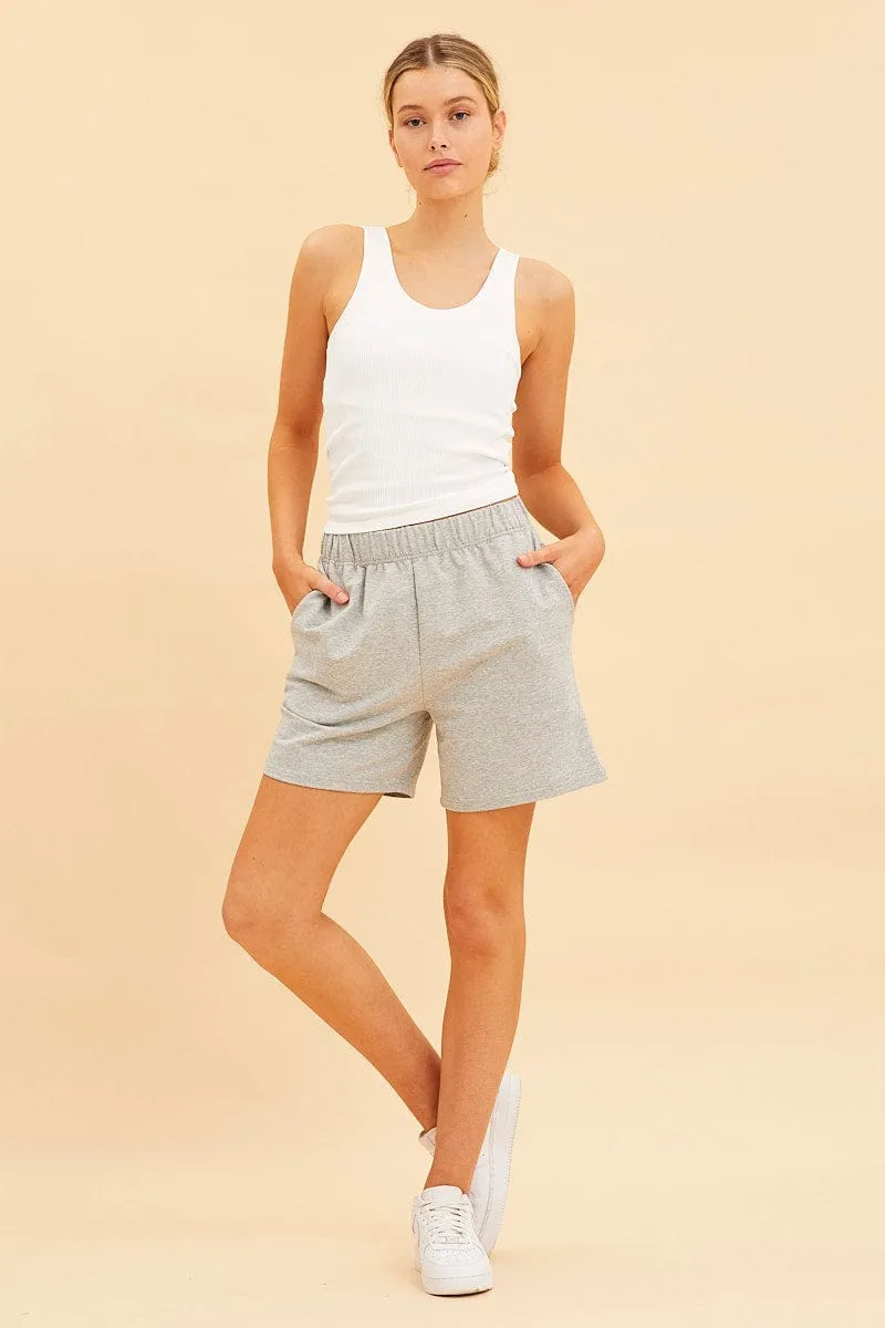 White Seamless Tank Full Length Sleeveless Soop Neck Casual Protection Late Breeze