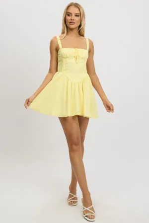 Yellow Fit And Flare Dress Corset Detail Mini Elegant Top Icon Fit