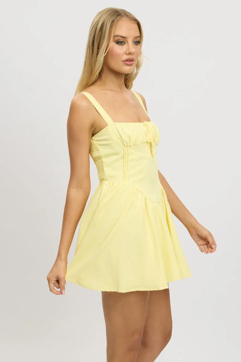 Chic Edge New Yorker Yellow Fit And Flare Dress Corset Detail Mini