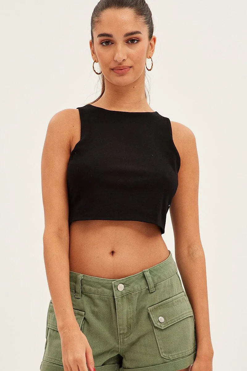 Black Crop Tank Top Cotton Timeless Wear ButterySoftTexture