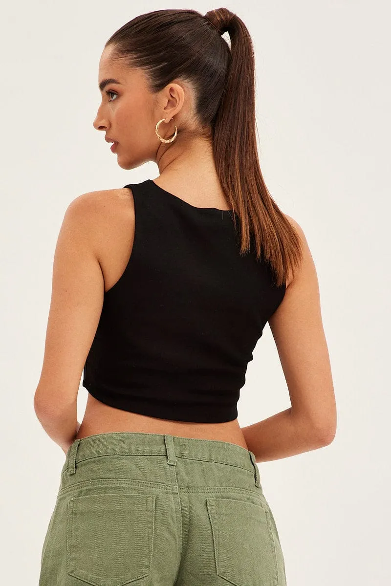 MultiPocket Design Soft Jacket Black Crop Tank Top Cotton