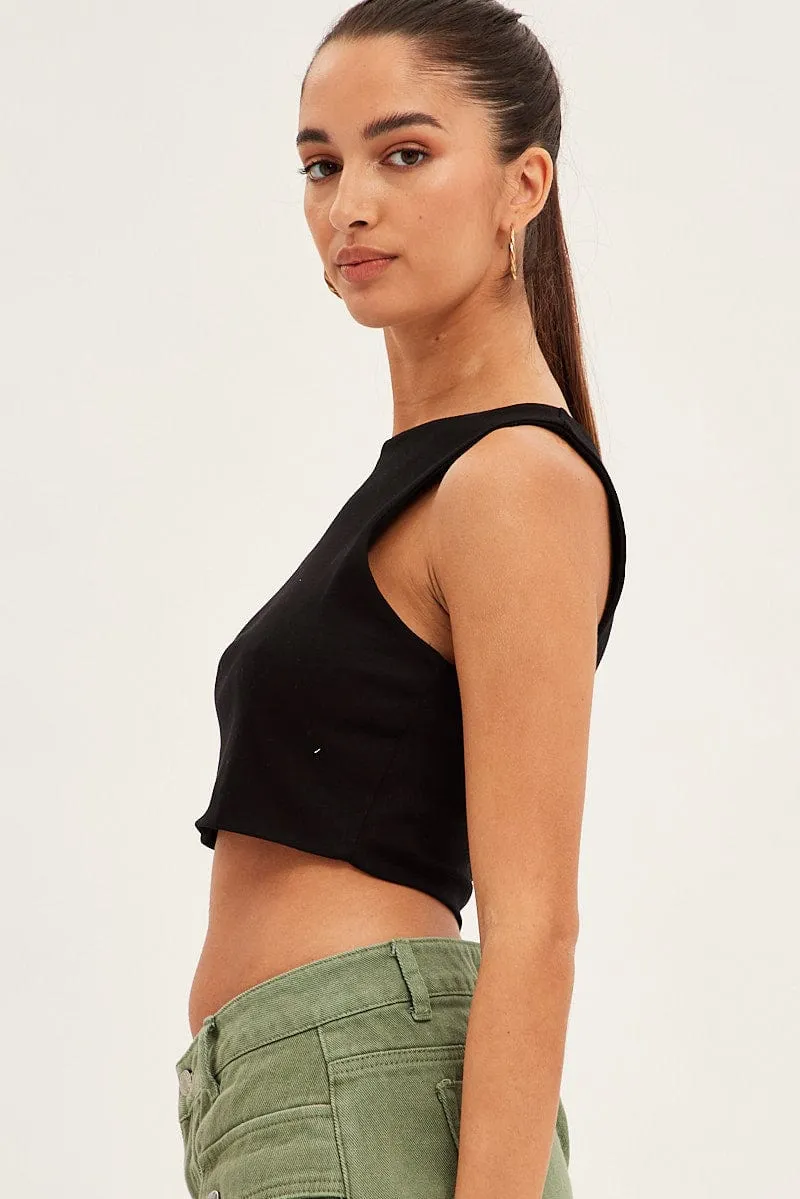 DurableCoverstitch Black Crop Tank Top Cotton