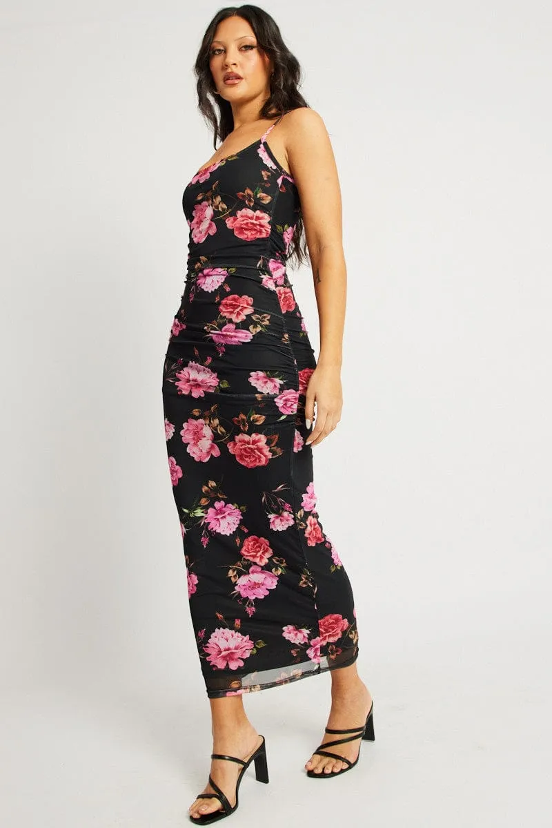 LightweightWeave Black Floral Bodycon Dress Singlet Maxi