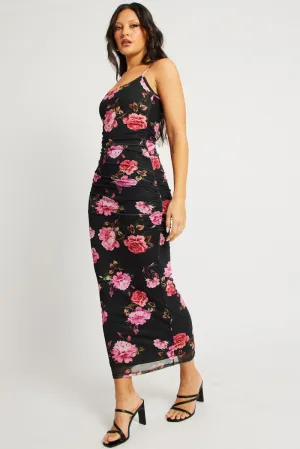 LightweightWeave Black Floral Bodycon Dress Singlet Maxi