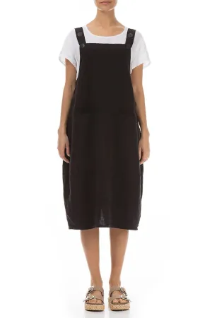 Black Linen Dungaree Dress Soft Blouse