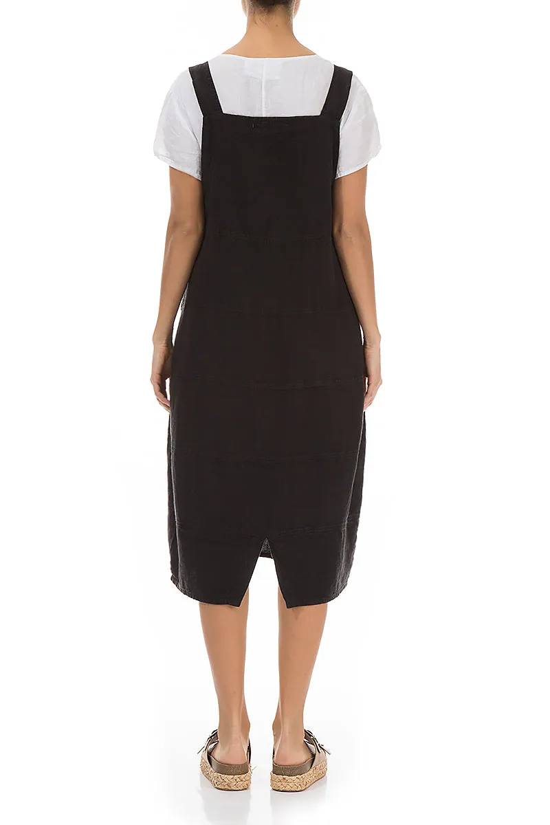 AntiPilling Surface DurableWeave Black Linen Dungaree Dress
