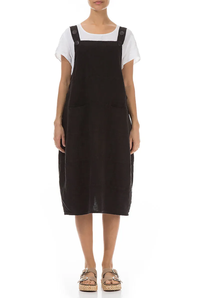 Black Linen Dungaree Dress Soft Blouse