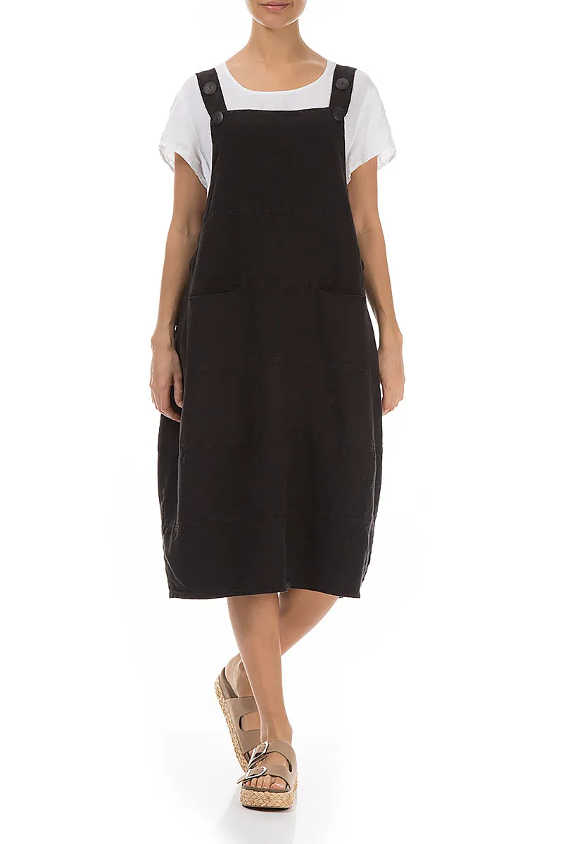 Black Linen Dungaree Dress River Flow