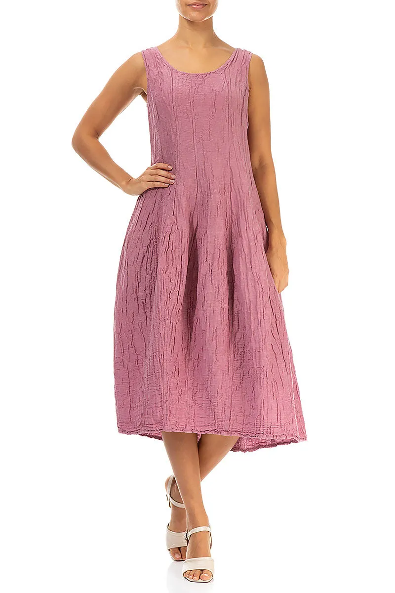 Romance Air Sleeveless Balloon Crinkled Mauve Taupe Silk Linen Dress
