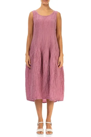 Sleeveless Balloon Crinkled Mauve Taupe Silk Linen Dress Windproof Fabric Recycled Polyester