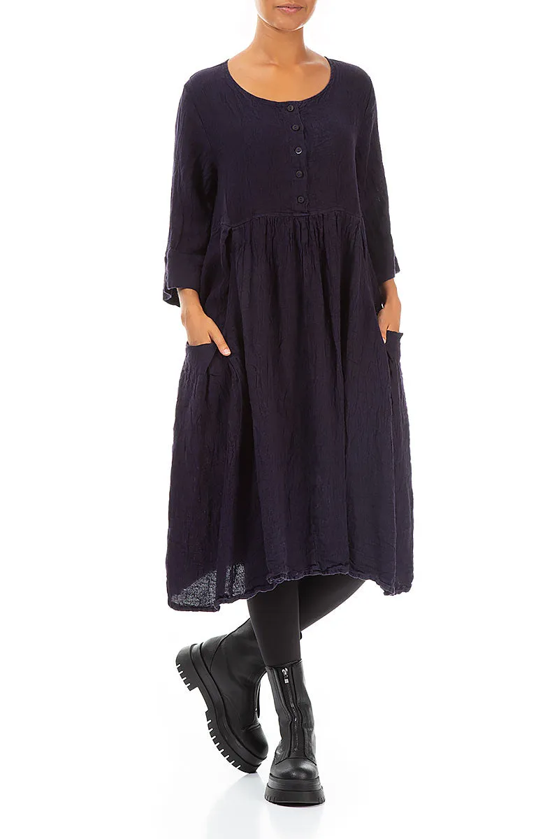 Flexible Fit SnagResistant Weave Flared Buttons Royal Purple M??lange Linen Dress