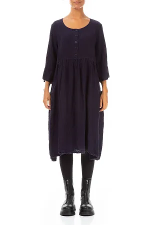 Flared Buttons Royal Purple M??lange Linen Dress Comfort Fit Unique Cut