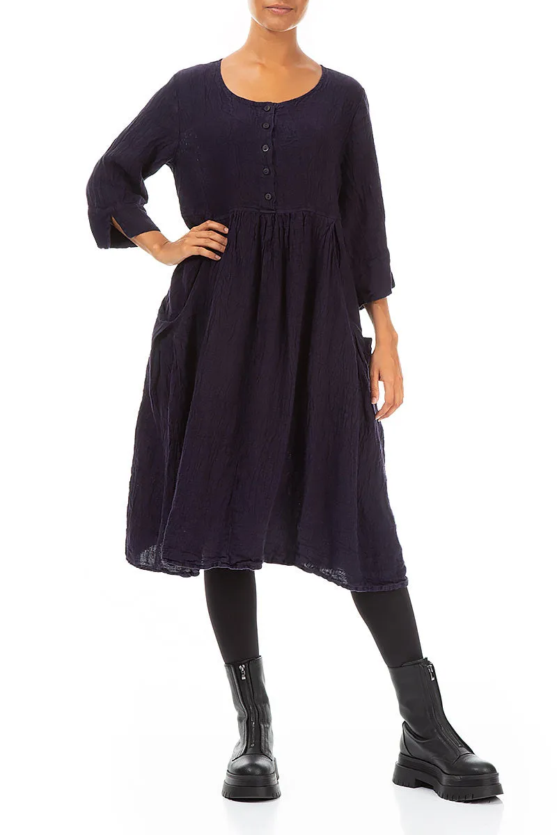 Weatherproof Outerwear Flared Buttons Royal Purple M??lange Linen Dress