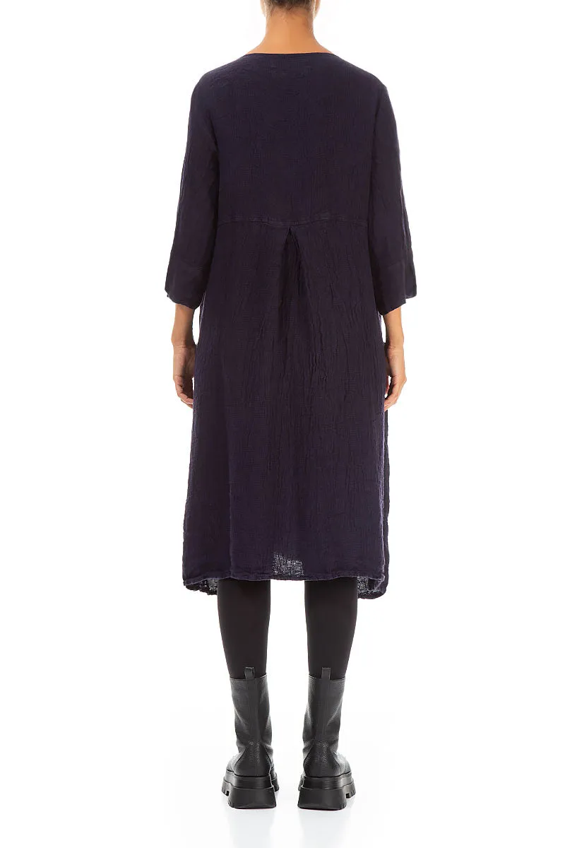 Flared Buttons Royal Purple M??lange Linen Dress Thermal Insulation Layer elastic waistband