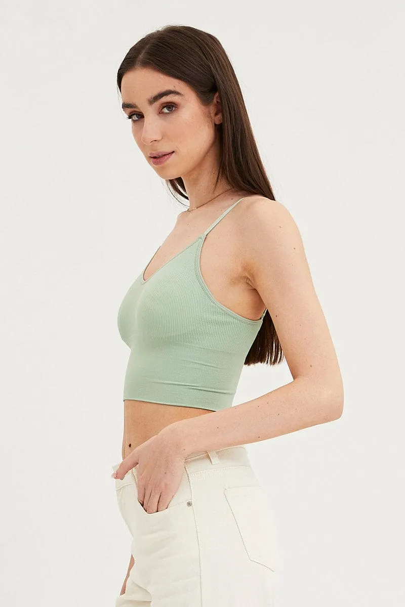 Green Crop Singlet Top Seamless Summer Outfit Travel Proof