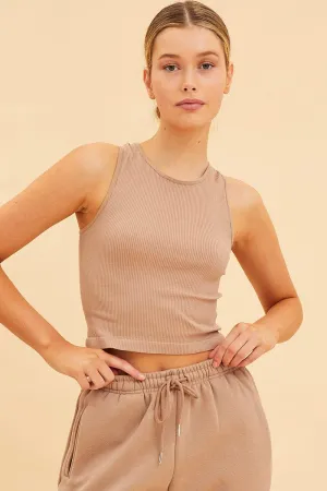 Flatlock stitching Quiet Core Beige Seamless Tank Crop Racer Back Sleeveless