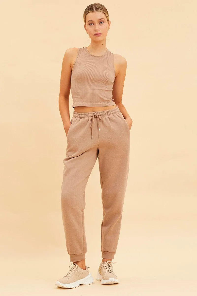 Beige Seamless Tank Crop Racer Back Sleeveless FlexFitTechnology