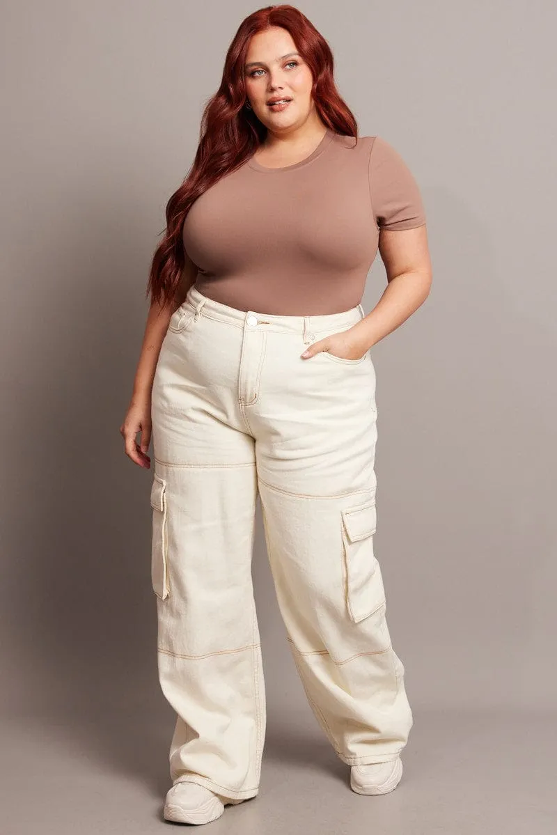 Energy Flow Brown Bodysuit Short Sleeve Crew Neck Supersoft