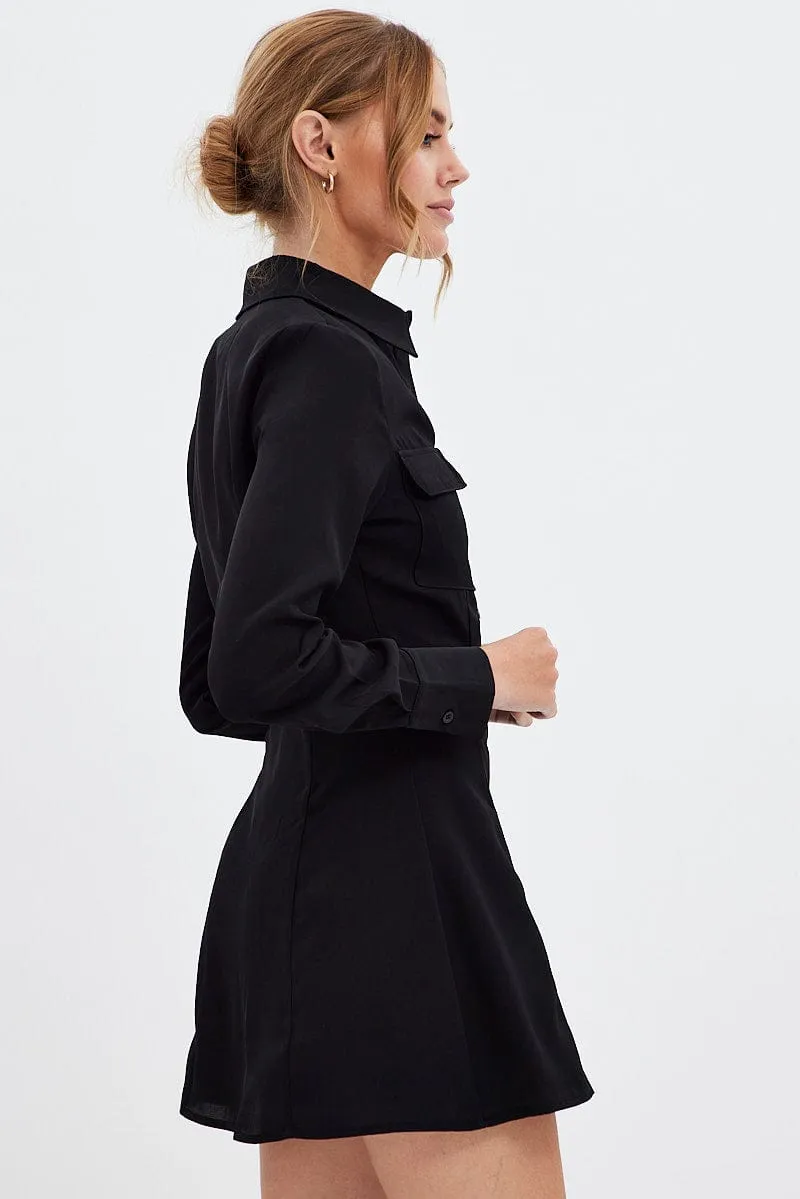 Black Shirt Dress Long Sleeve BreathableFabric