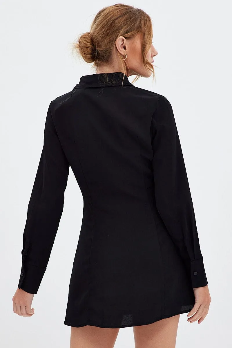 Black Shirt Dress Long Sleeve StaticFreeLining Classic Wear