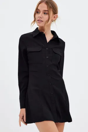Dance Light Loose Fit Black Shirt Dress Long Sleeve