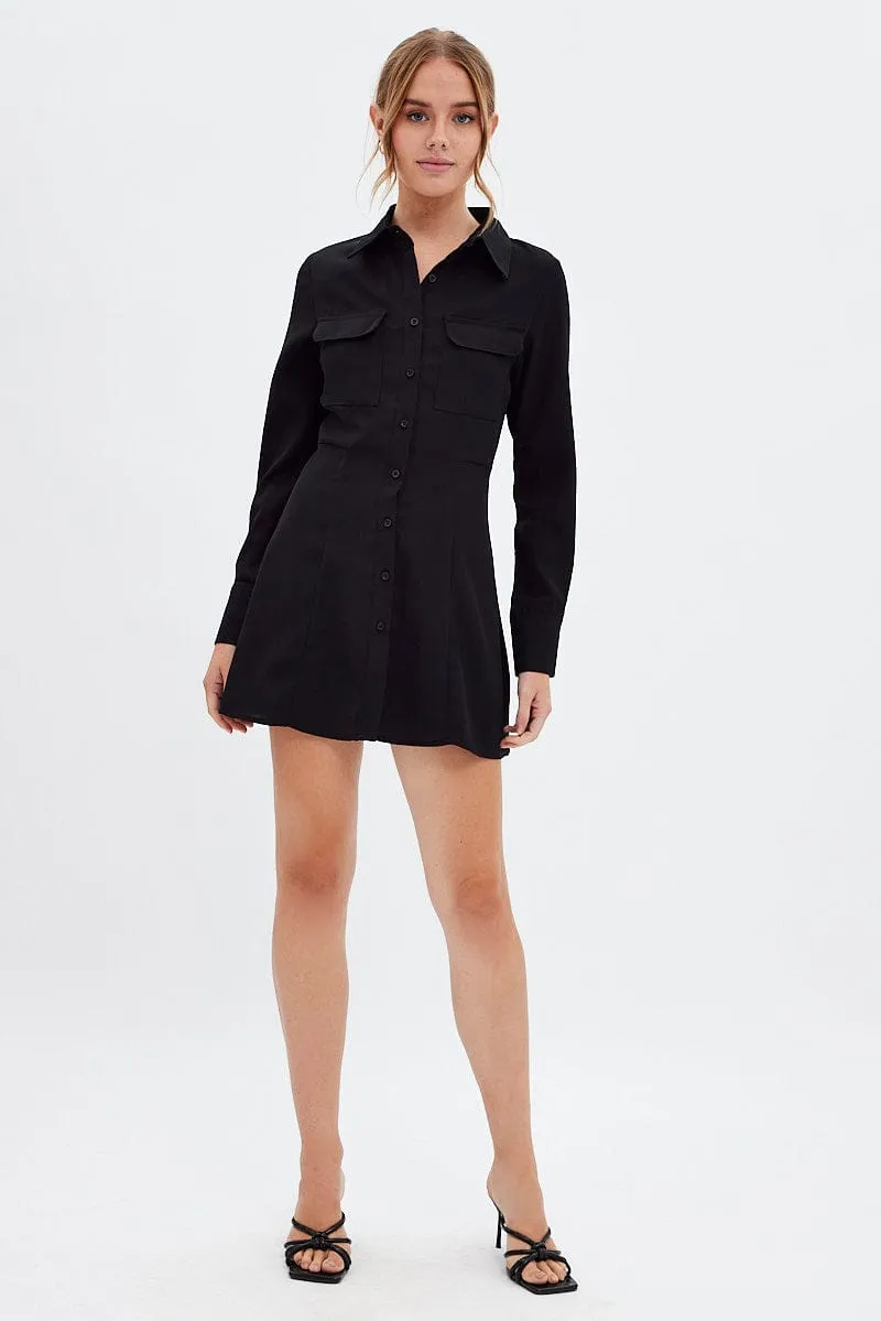 Trendy Hat Champion Glow Black Shirt Dress Long Sleeve