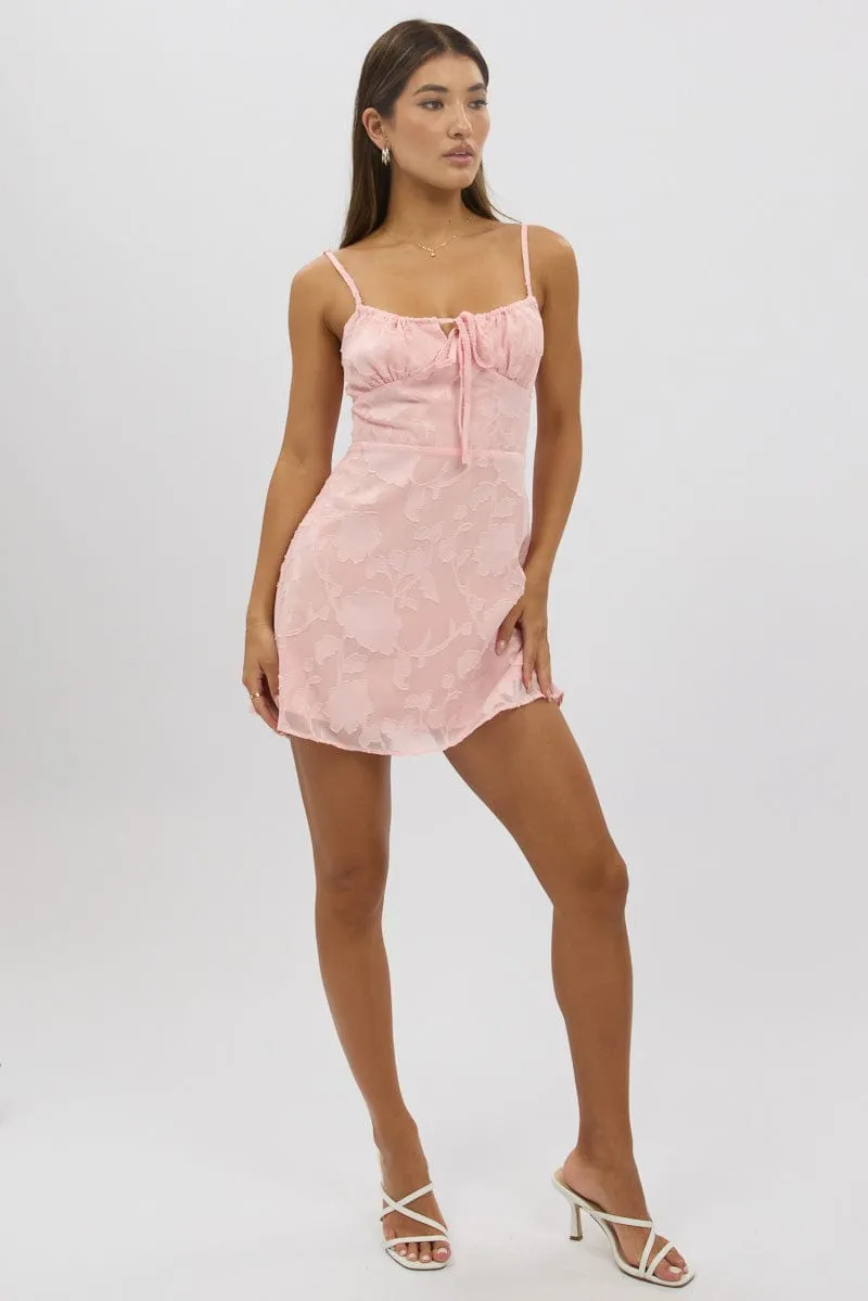 Pink Mini Dress Gathering Bust Edge Light