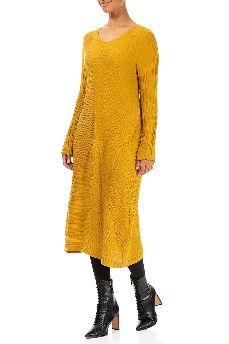 Subtle Balloon Crinkled Amber Silk Midi Dress Recycle Glow
