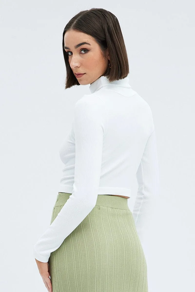 White Top Long sleeve Roll up neck Seamless Royal Mode
