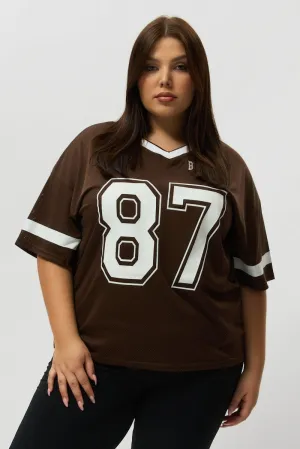 Brown Graphic T Shirt Short Sleeve V Neck Durable Ribbed Hem Moisture Management Technology