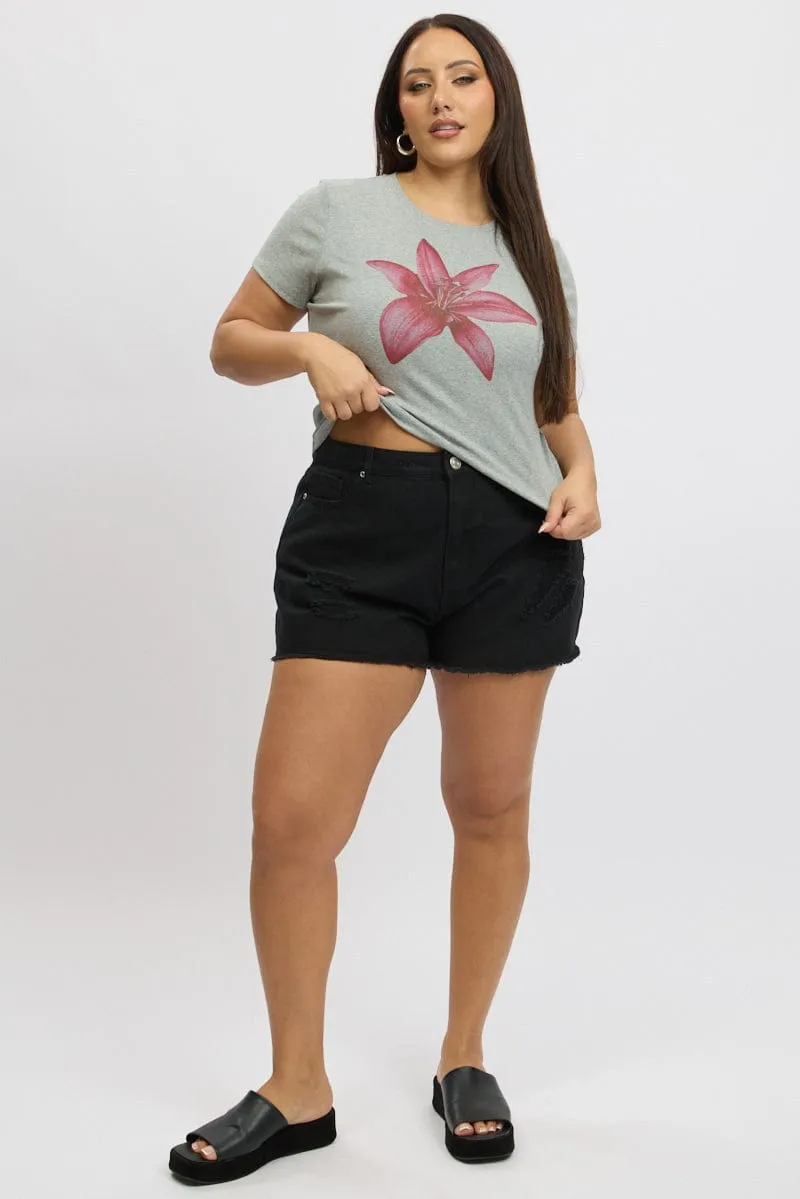 Grey Graphic T Shirt Short Sleeve Crew Neck Smart Fit