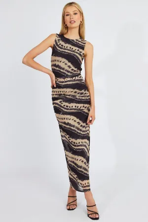 Multi Abstract Bodycon Dress Sleeveless Mesh FoldableDesign