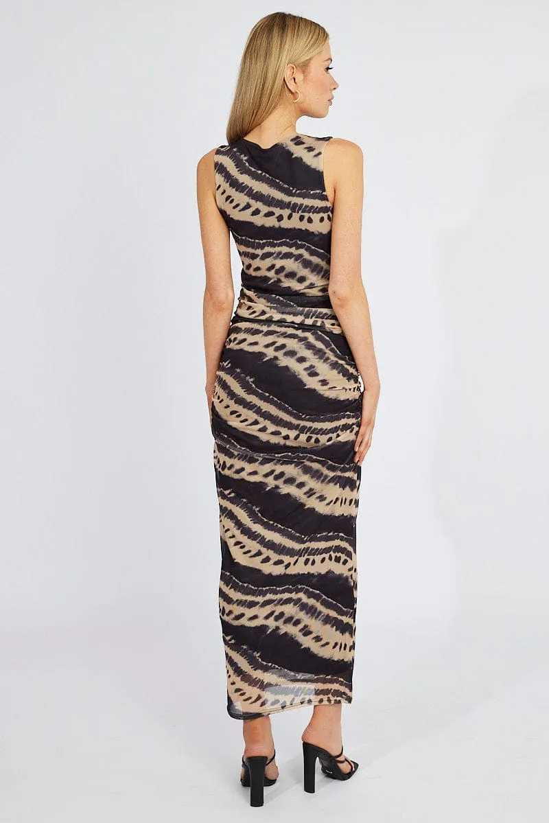 Multi Abstract Bodycon Dress Sleeveless Mesh MinimalistDesign