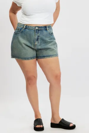 TactileStitching Denim Relaxed Shorts High Rise