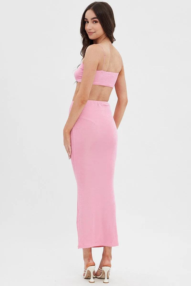 Easy Comfort Pink Ruched Midi Skirt